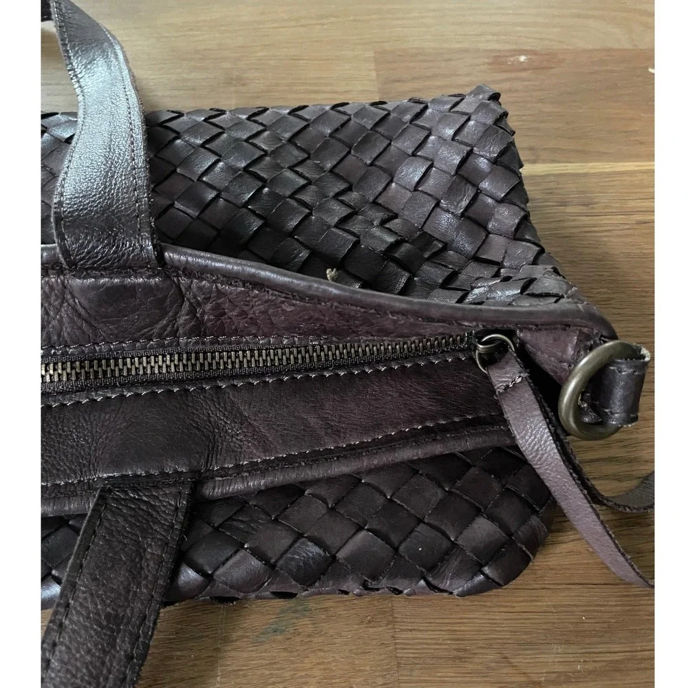 Valentina Made in Italy Woven Brown 100% Leather Bag Convertible Tote Crossbody